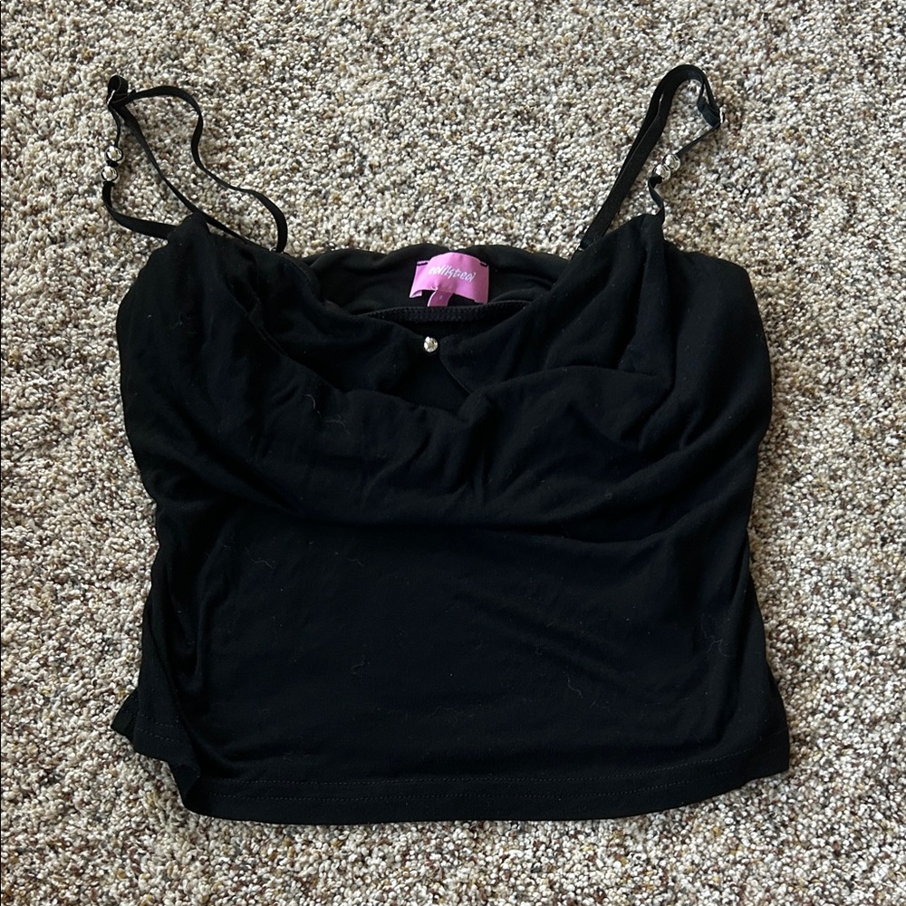 Black Beaded Strap Cowl Neck Tank Top - Edikted
